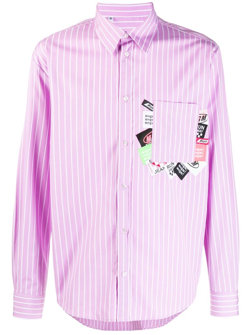 Msgm Striped Logo-label Cotton Shirt In Pink