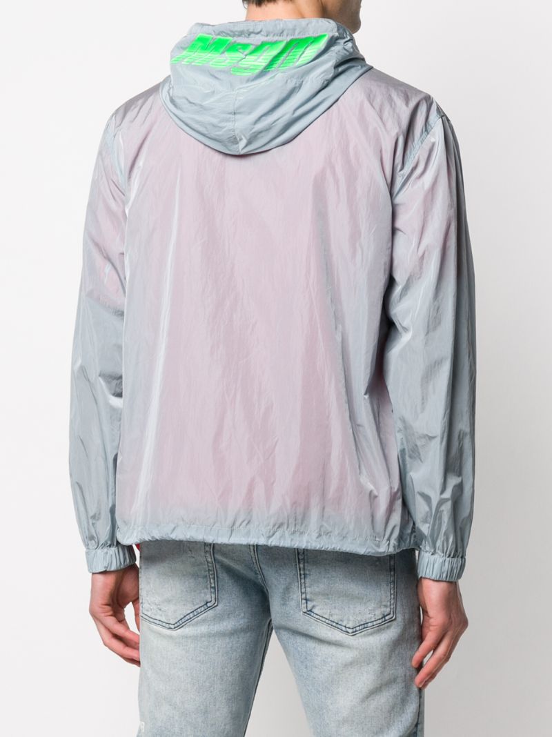 Shop Msgm Hooded Logo-print Windbreaker In Grey