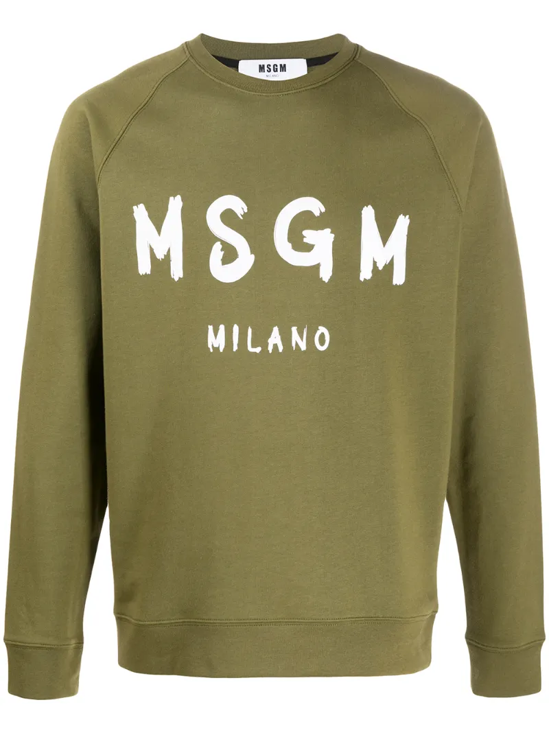 Msgm Brush Logo-print Cotton Sweatshirt In Green