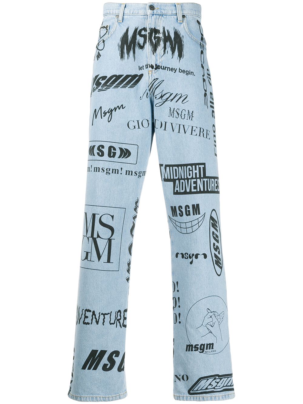 Msgm Logo-print Straight-leg Jeans In Blue