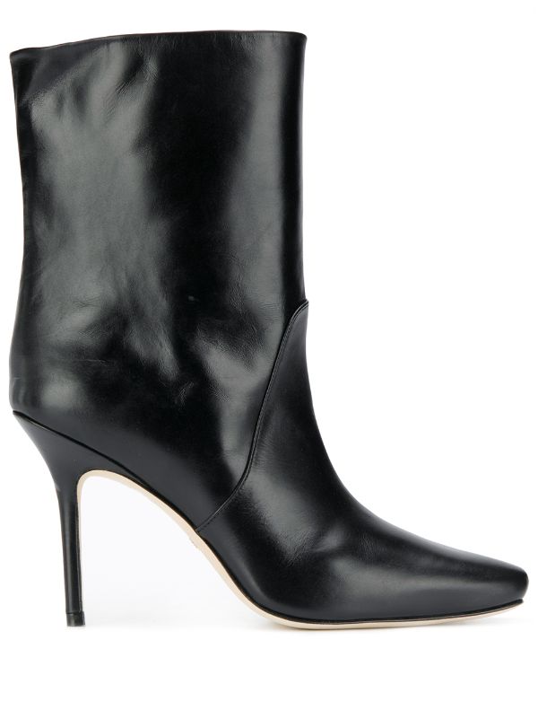 black leather pointed ankle boots