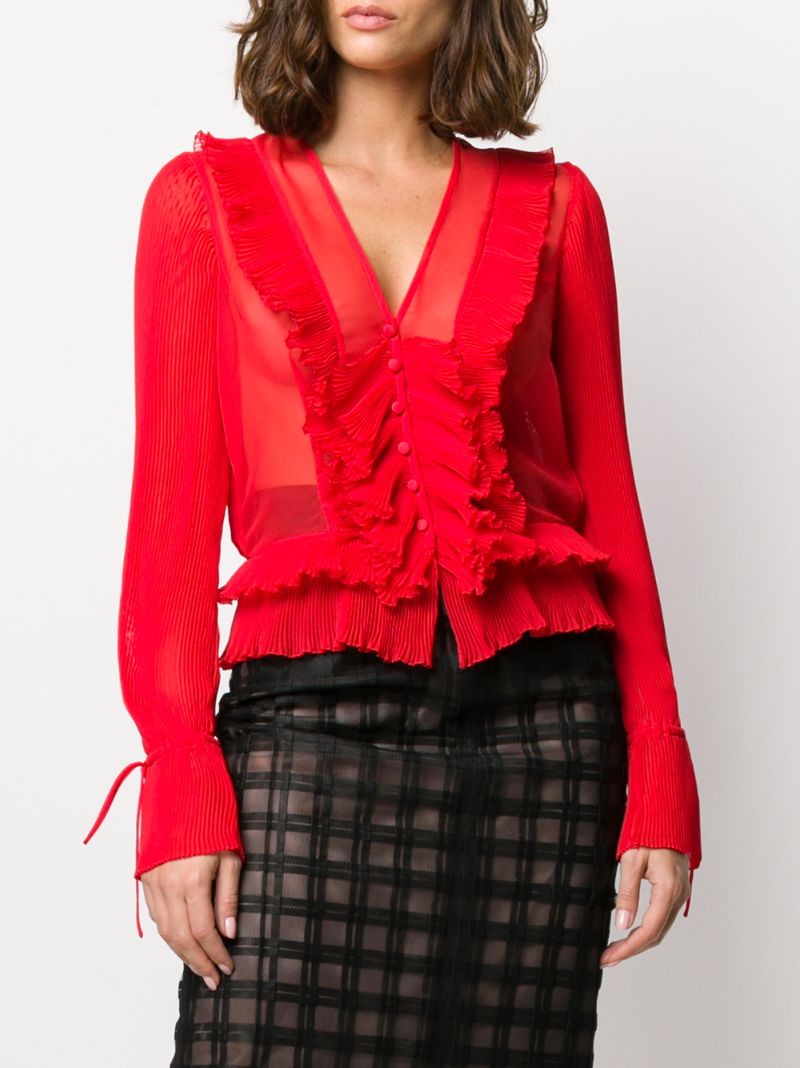 Shop Marco De Vincenzo Pleated Ruffled Blouse In Red