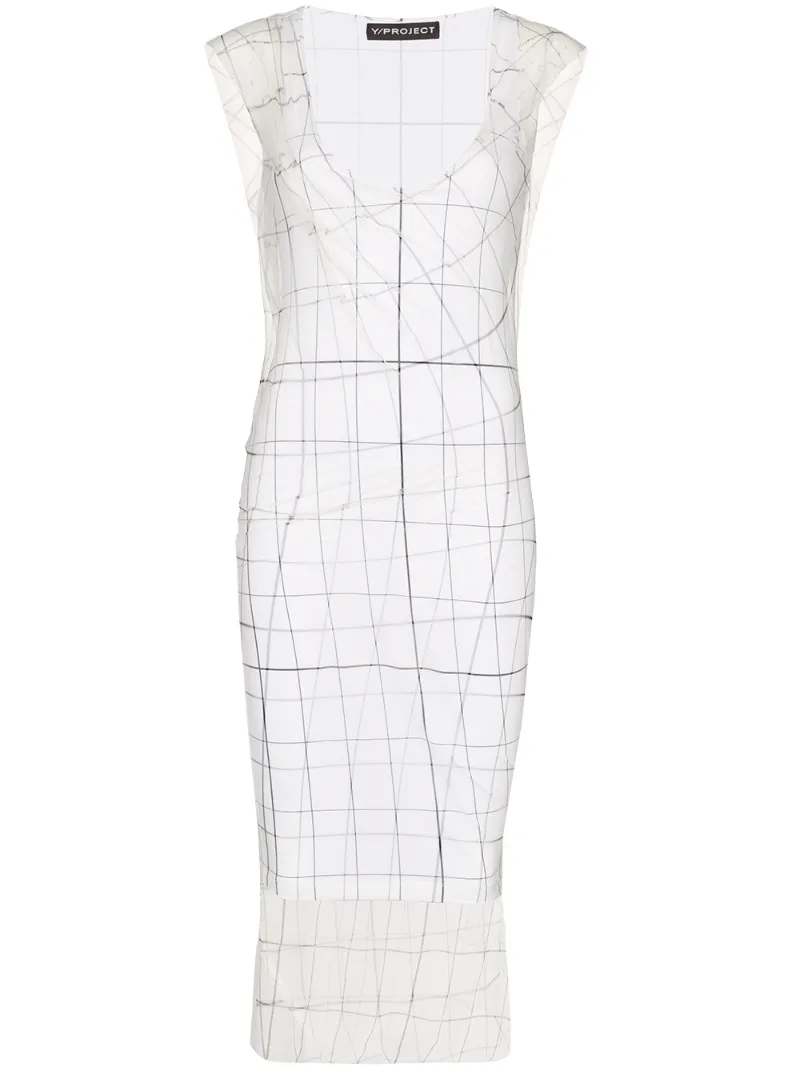 Y/project Dresses Y/PROJECT PRINTED SHEER MIDI DRESS - WHITE