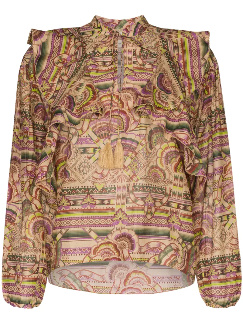 Chufy Nina Printed Cotton And Silk-blend Blouse In Neutrals