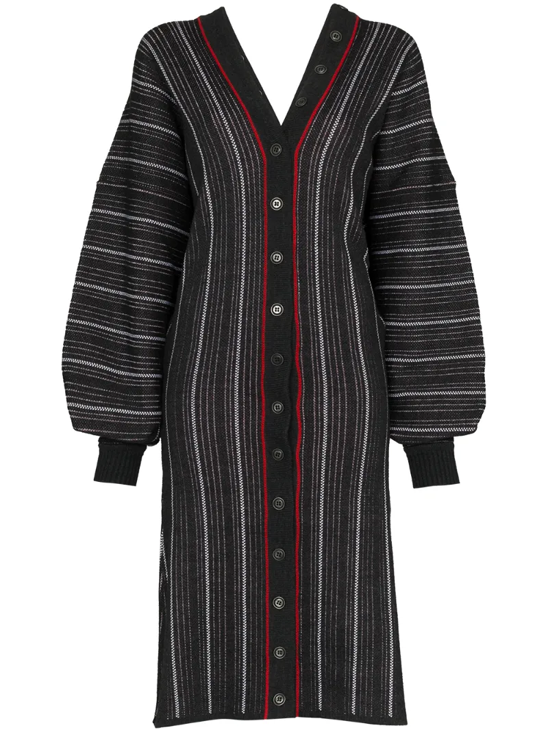 Y/project Dresses Y/PROJECT V-NECK STRIPED CARDIGAN DRESS - BLACK