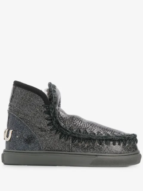 Mou crochet stitch-trim glitter sneaker boots