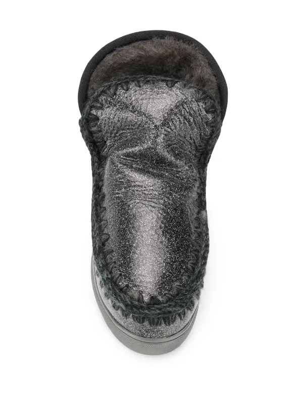 Mou Crochet stitch-trim Glitter Sneaker Boots Black FARFETCH JO