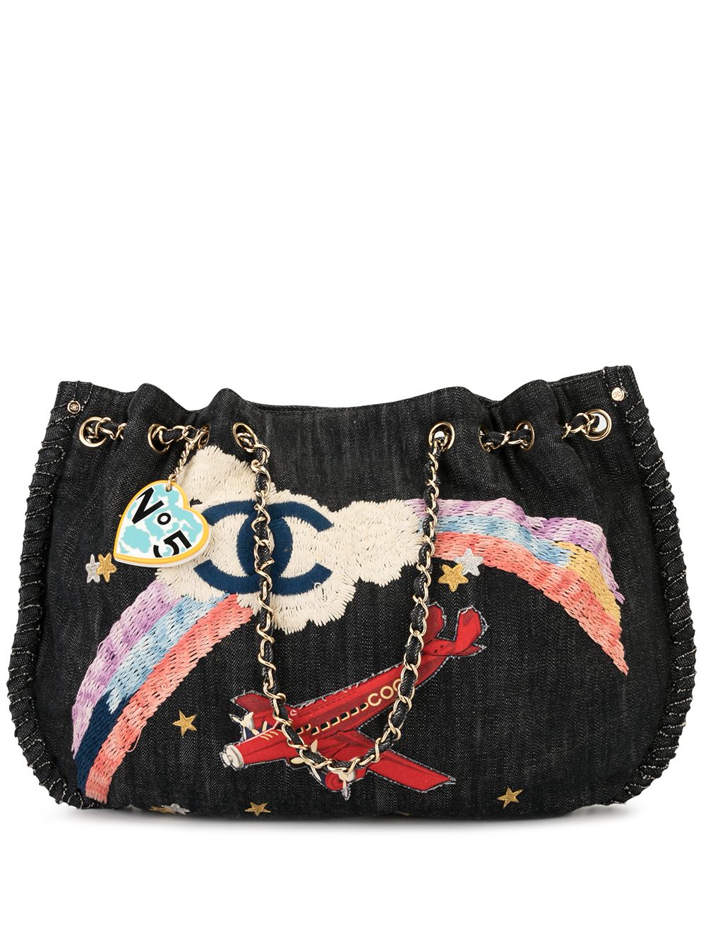 Image 1 of CHANEL Pre-Owned Jumbo XL rainbow embroidery tote