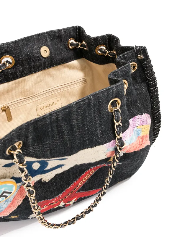 CHANEL Pre-Owned Jumbo XL Rainbow Embroidery Tote | Blue