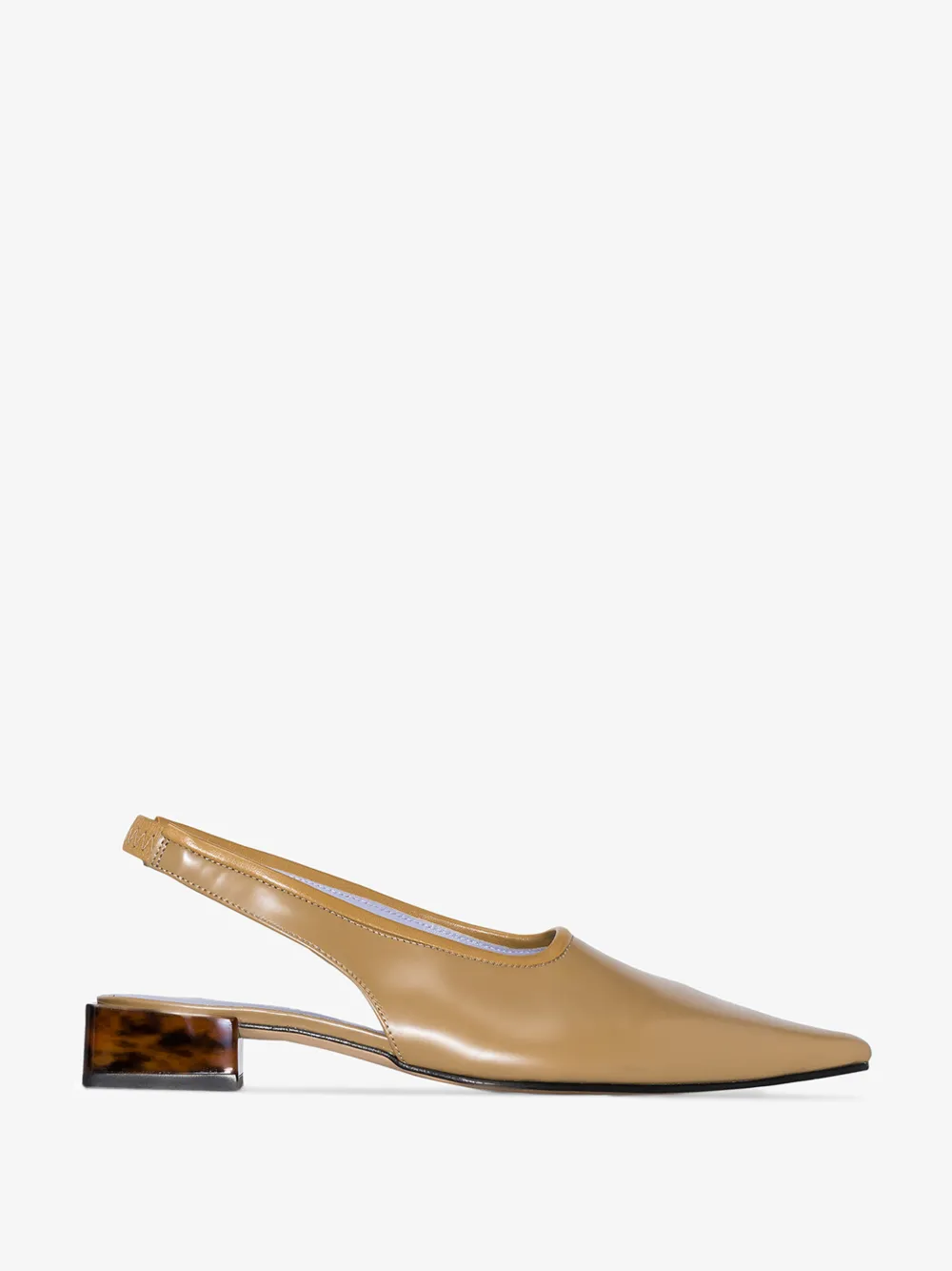 Ganni 30mm Brushed Leather Sling Back Flats In Brown