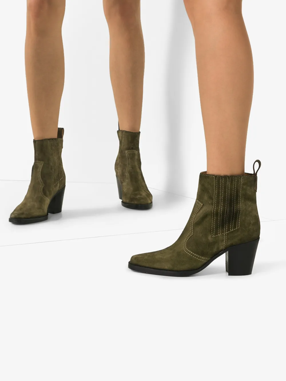 GANNI GANNI GREEN WESTERN 75 ANKLE BOOTS,S109514419591
