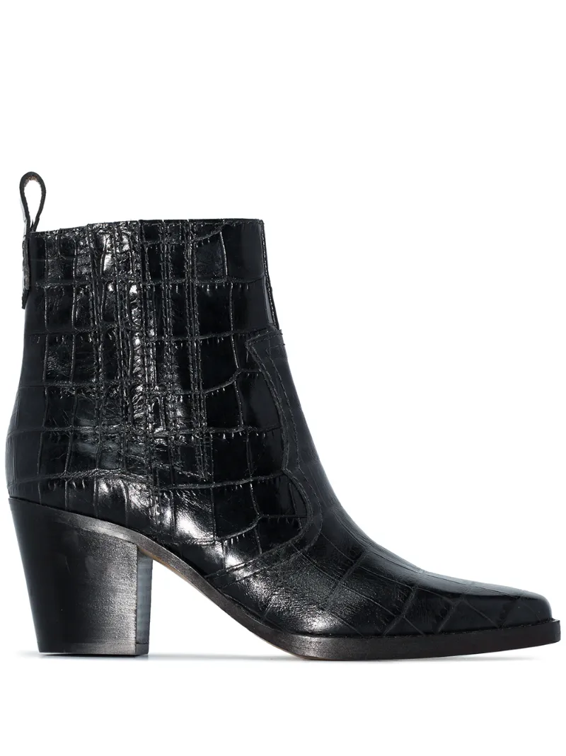 GANNI CROCODILE-EFFECT ANKLE BOOTS