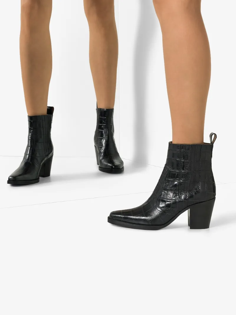 GANNI CROCODILE-EFFECT ANKLE BOOTS
