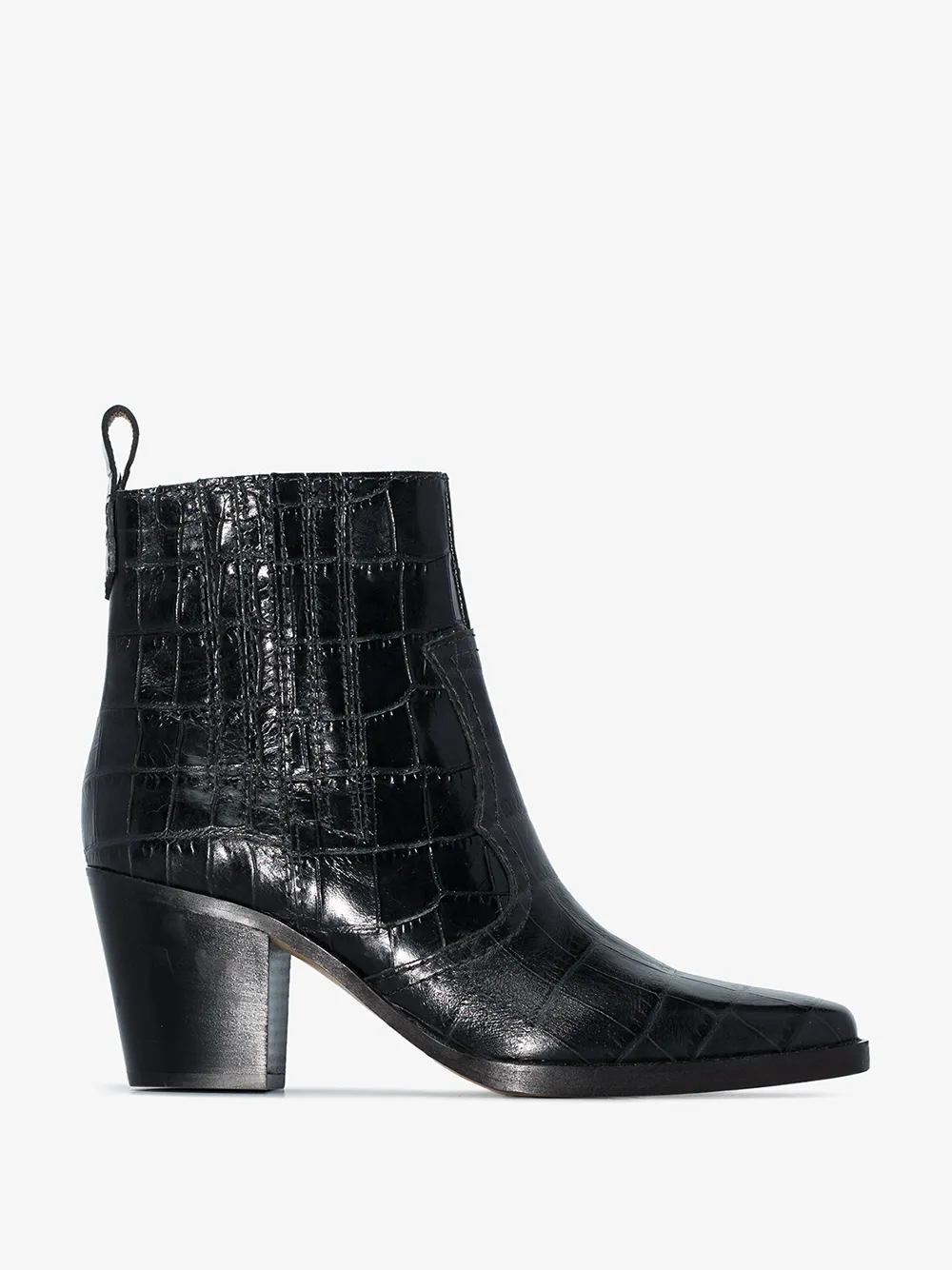 GANNI GANNI BLACK WESTERN 75 LEATHER ANKLE BOOTS,S110214419592