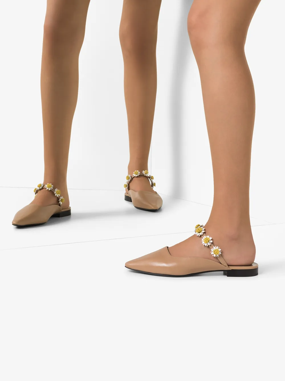 FABRIZIO VITI BEIGE BEA DAISY POINTED LEATHER MULES,FV41314419596