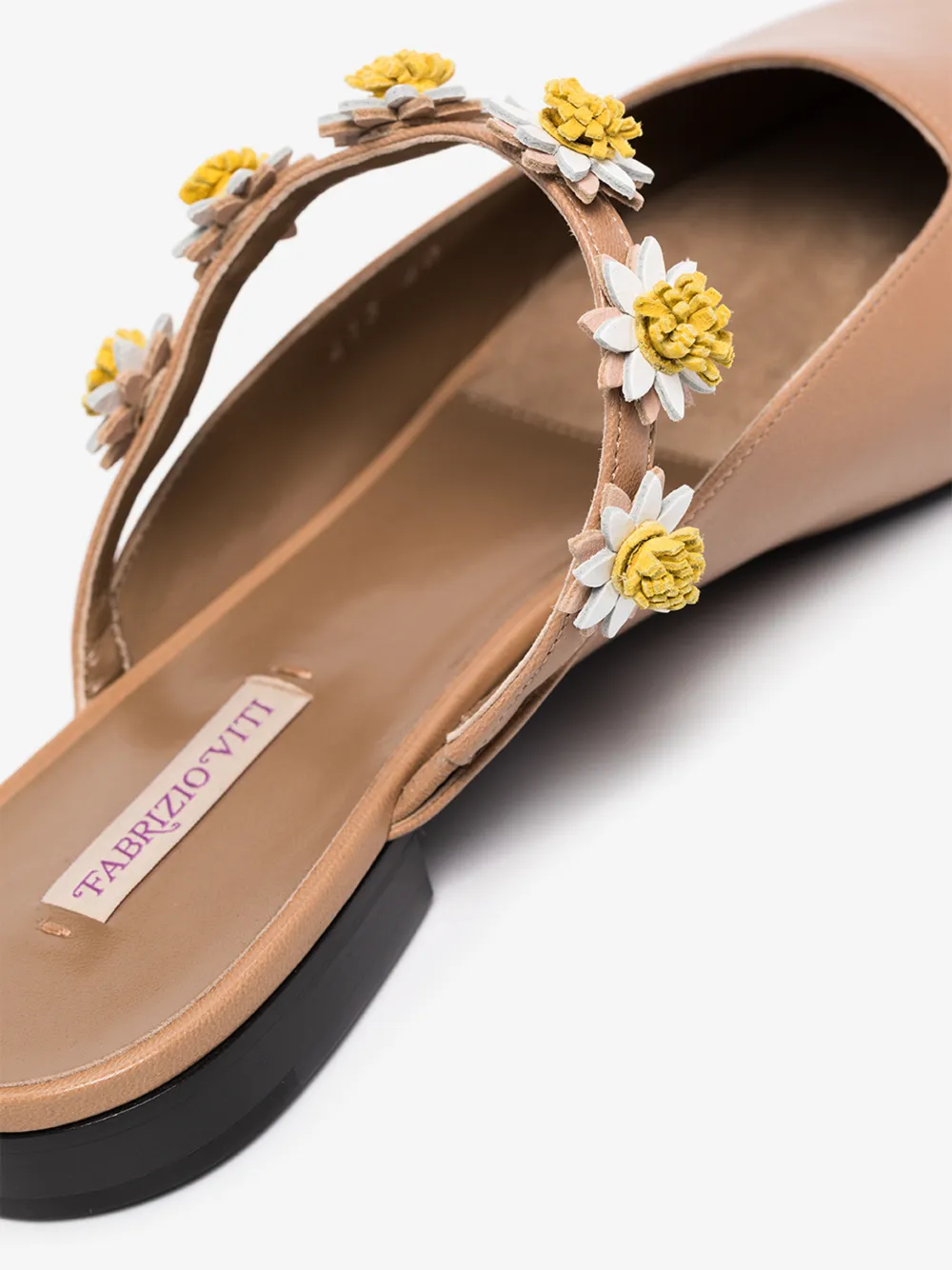 FABRIZIO VITI BEIGE BEA DAISY POINTED LEATHER MULES,FV41314419596