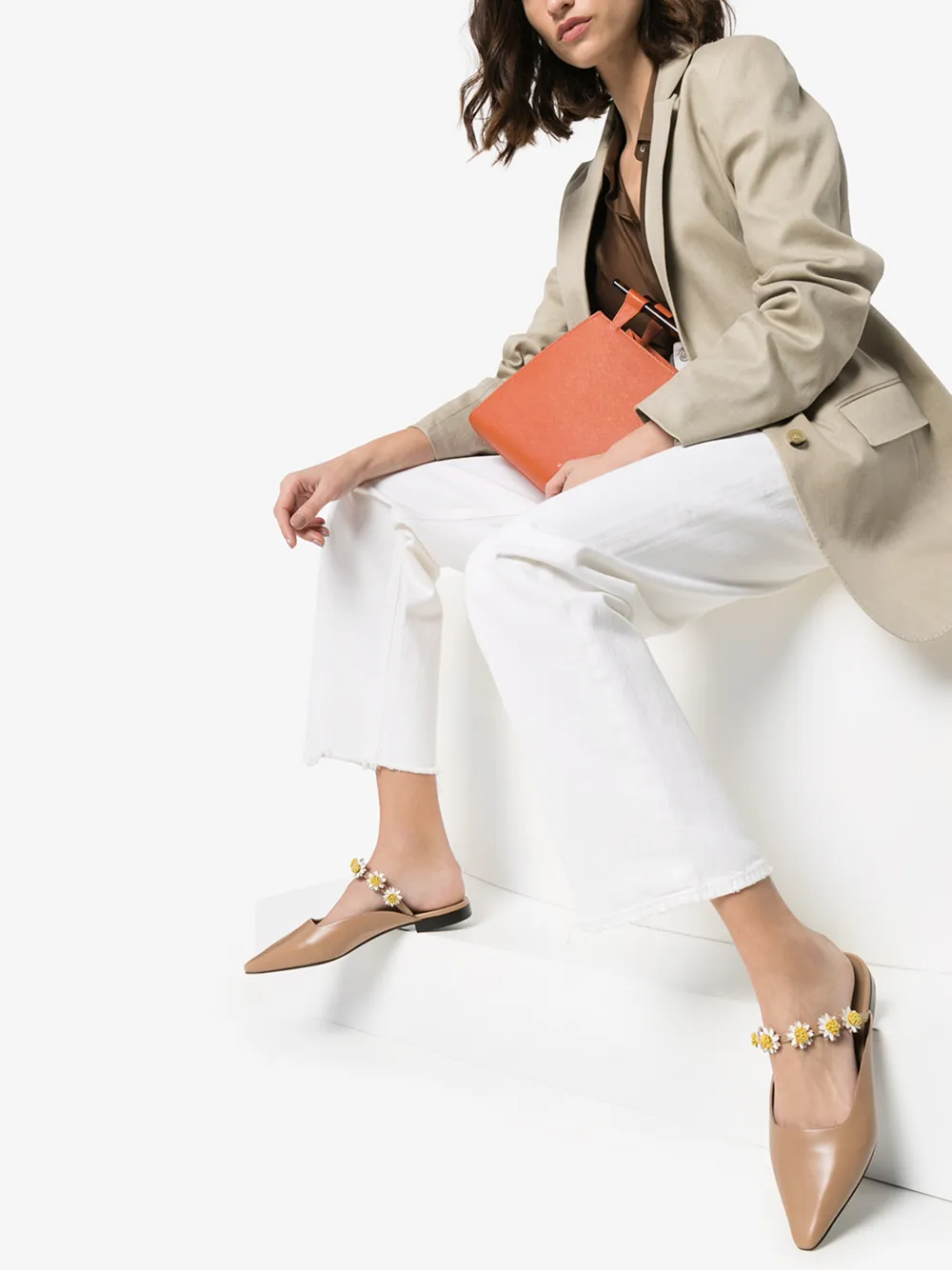 FABRIZIO VITI BEIGE BEA DAISY POINTED LEATHER MULES,FV41314419596