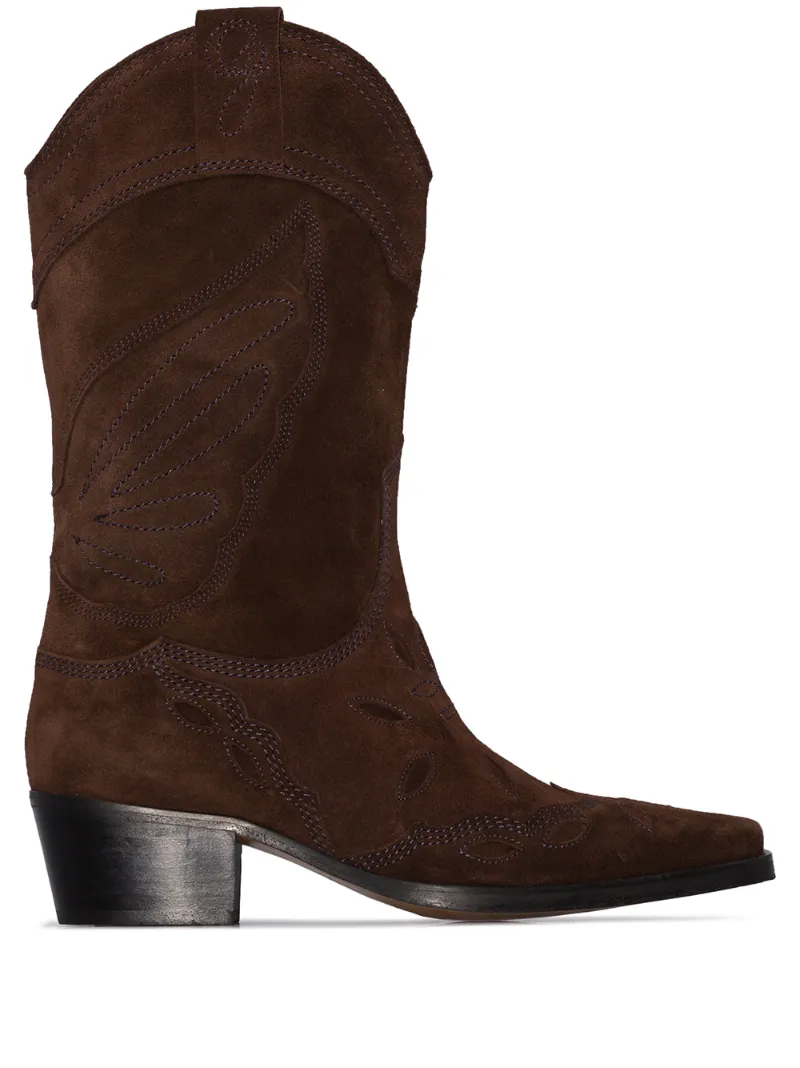 ganni texas西部牛仔中筒靴