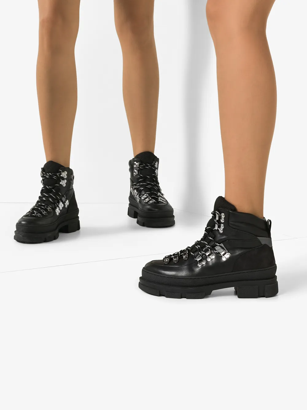 ganni cleated lace up hiking boot