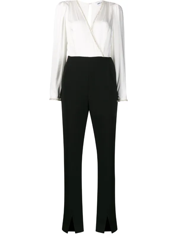 wrap front jumpsuit with long sleeves