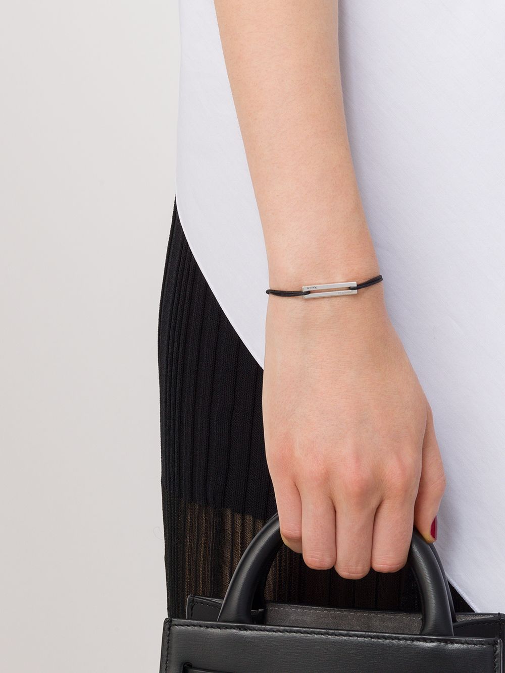 Shop Le Gramme 17/10g Cord Bracelet In Silver/black