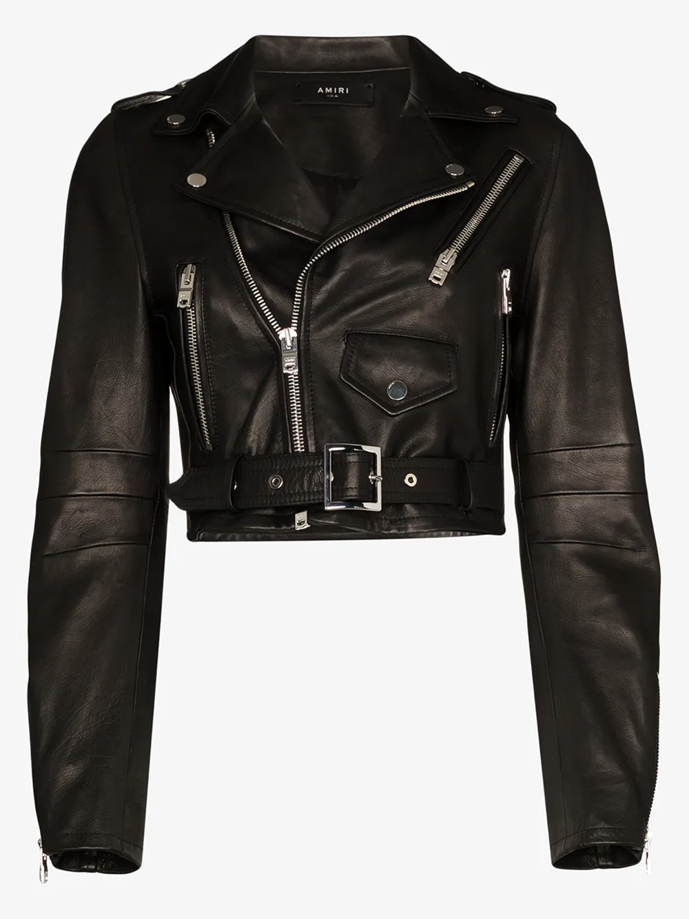 amiri 短款机车皮夹克 in black