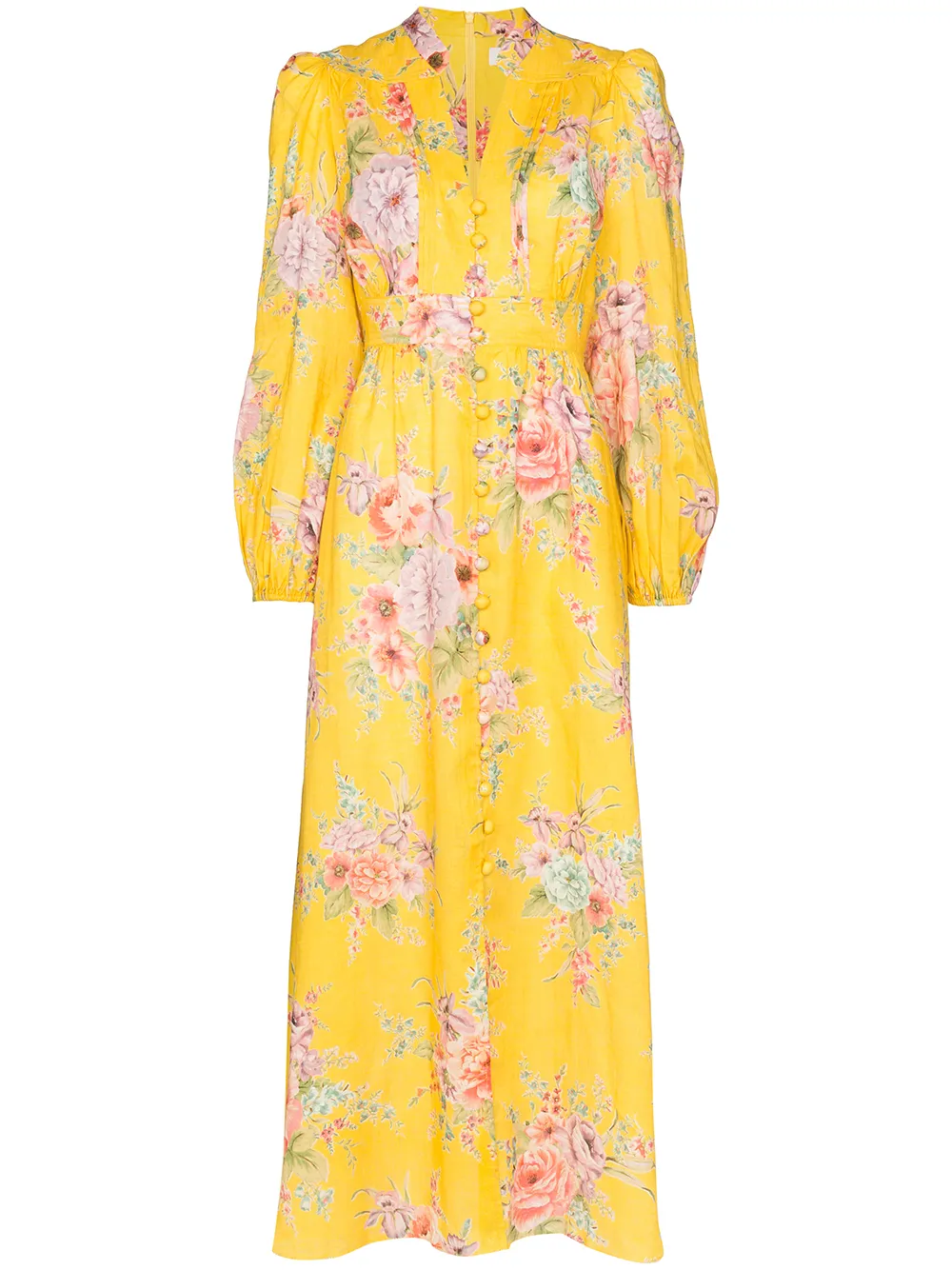 Shop Zimmermann Zinnia Floral Print Maxi Dress In Yellow