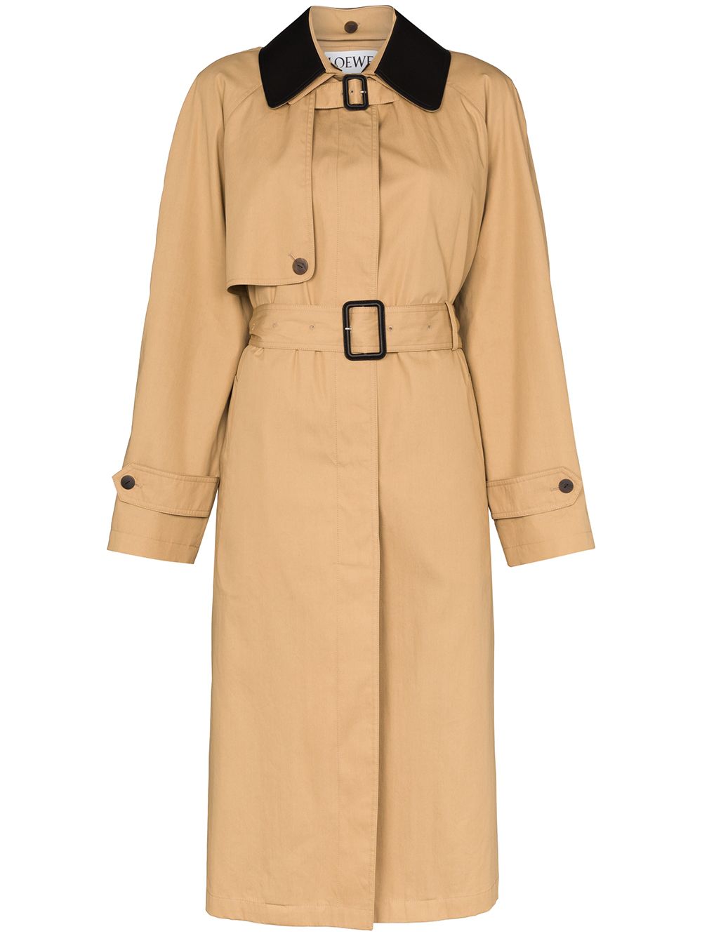 Shop Loewe Contrasting Collar Trench Coat In Brown