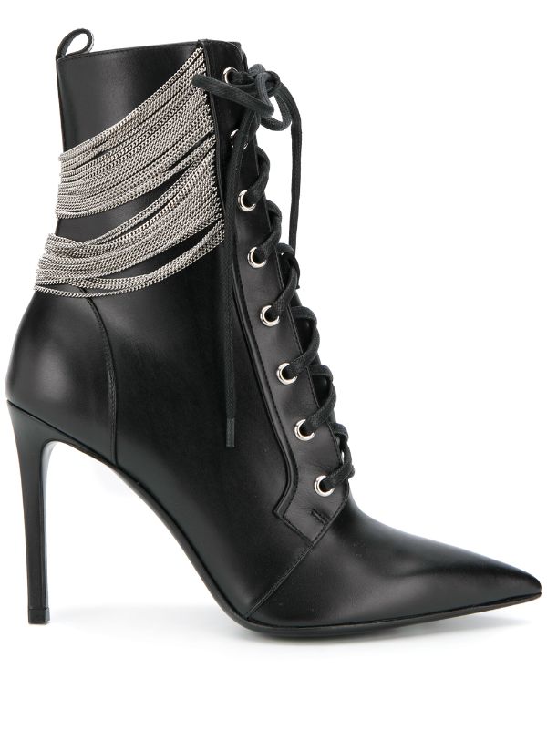 Black Balmain silver-tone chain boots 