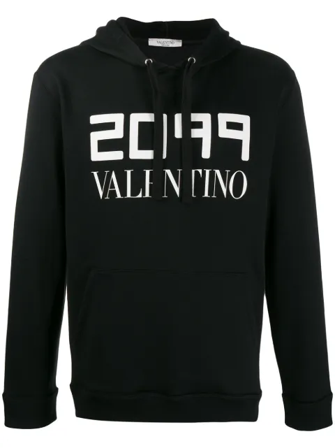 Click to view more detailed imagery on our partner's website Valentino 2099 Logo-Print Cotton-Blend Hooded Sweatshirt In 0No Black