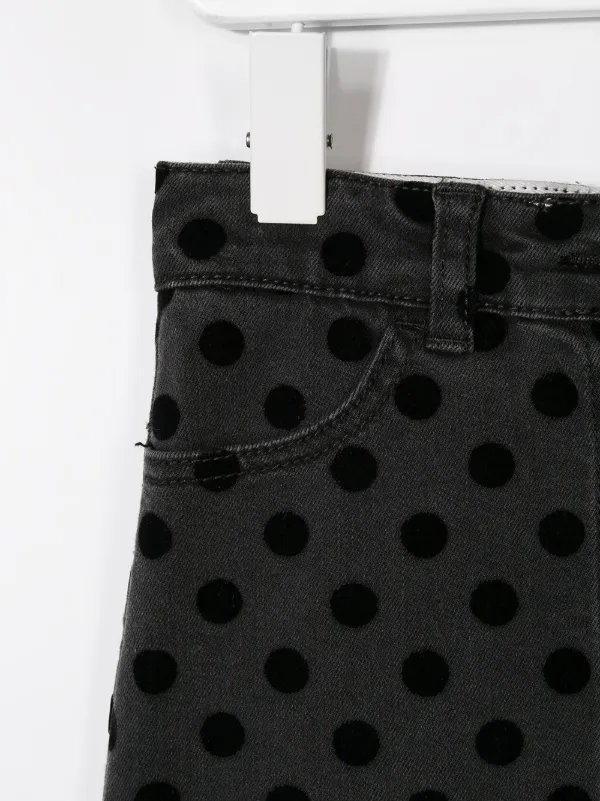 black and white polka dot denim skirt