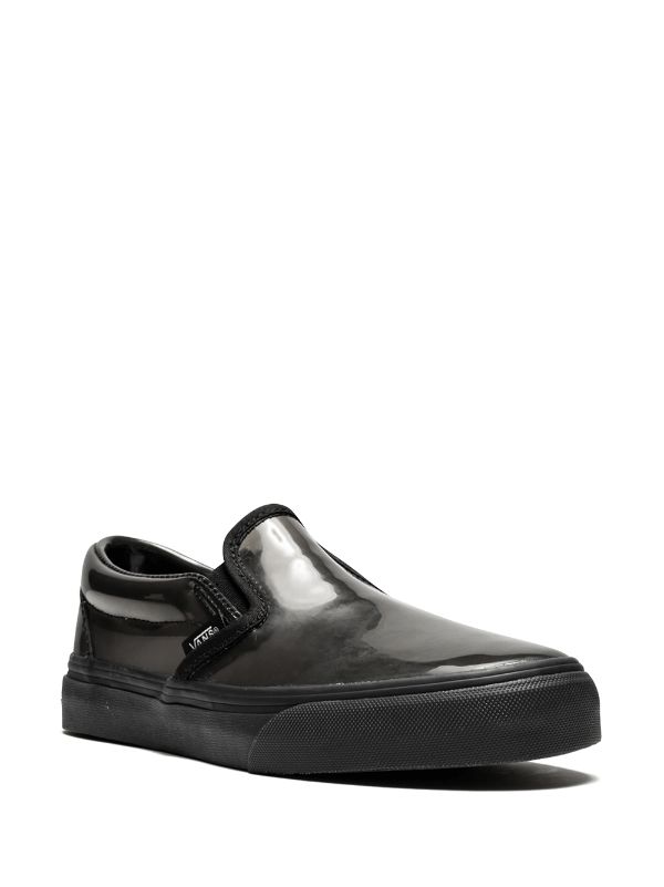 Vans black leather slip hot sale ons