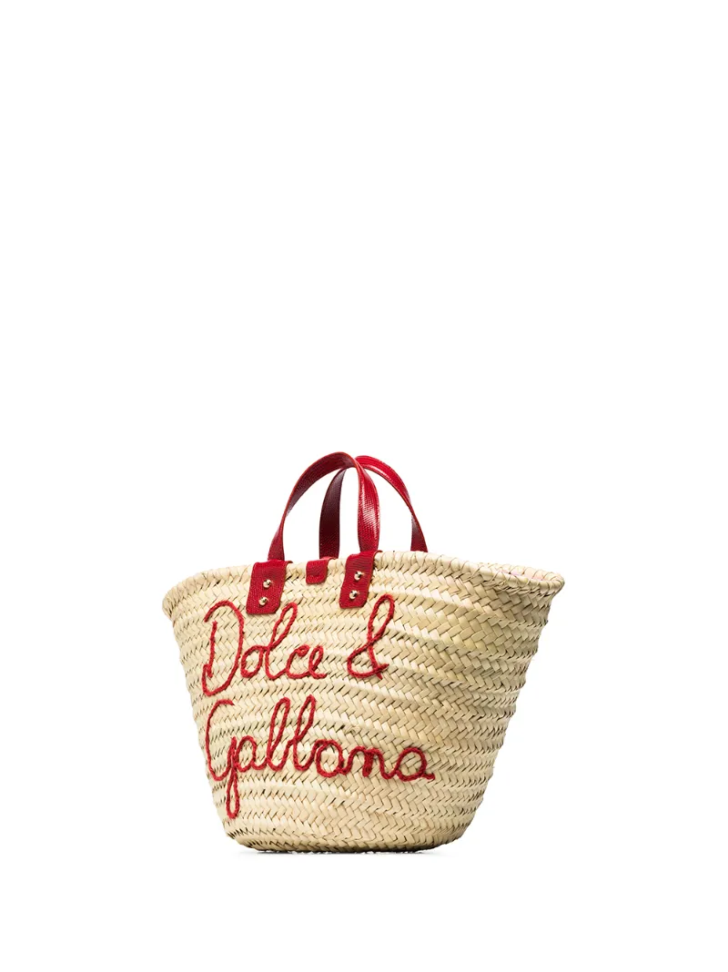 DOLCE & GABBANA KENDRA LOGO-EMBROIDERED RAFFIA TOTE BAG