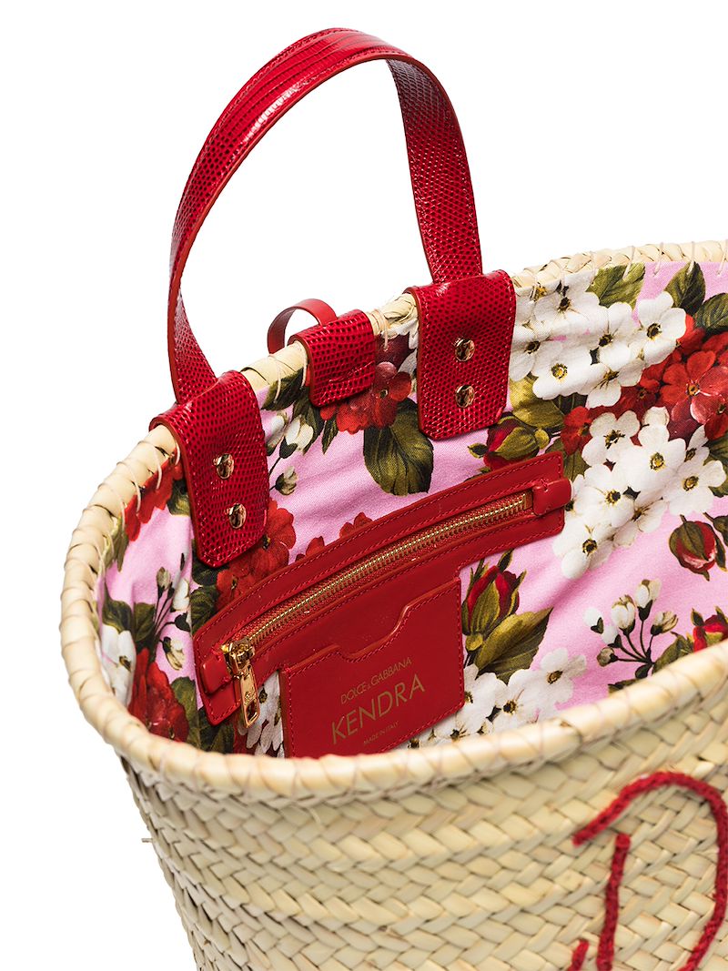DOLCE & GABBANA KENDRA LOGO-EMBROIDERED RAFFIA TOTE BAG