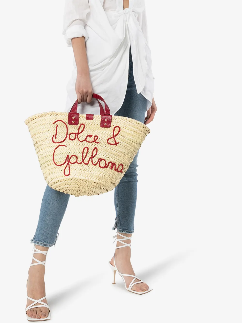 DOLCE & GABBANA DOLCE & GABBANA NEUTRAL KENDRA EMBROIDERED LOGO RAFFIA TOTE BAG,BB5888AJ96514438058