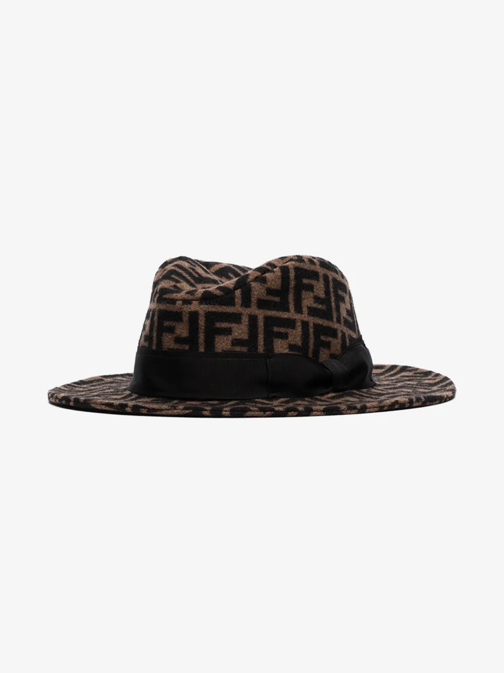 FENDI BROWN FF MOTIF FEDORA HAT