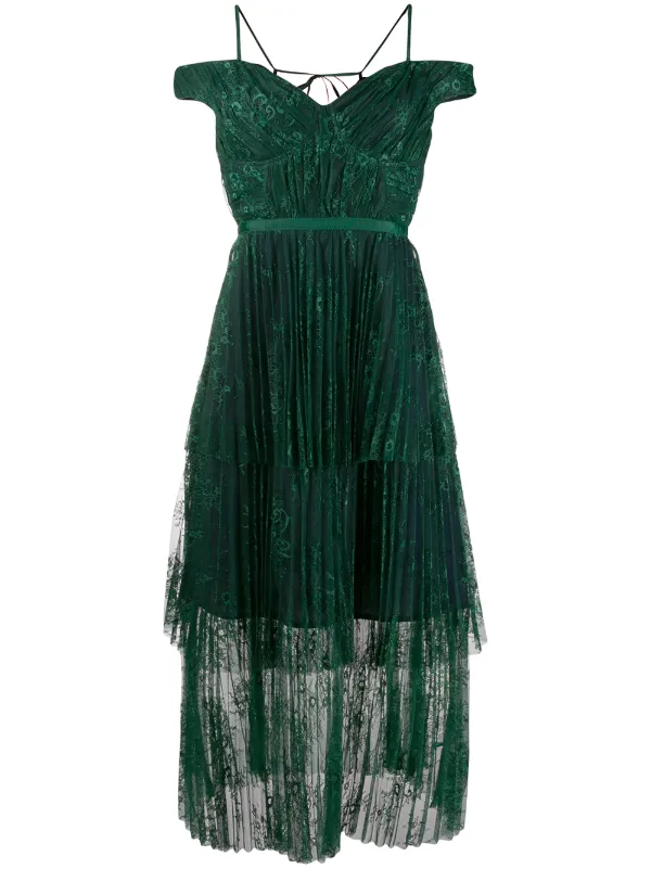 pleated lace midi dress