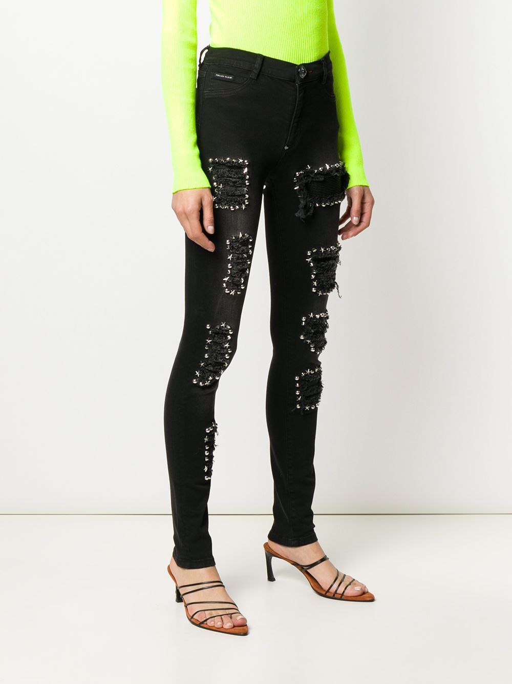 фото Philipp plein джинсы jegging с завышенной талией и заклепками