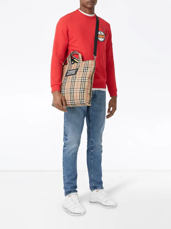 burberry logo detail cotton blend tote
