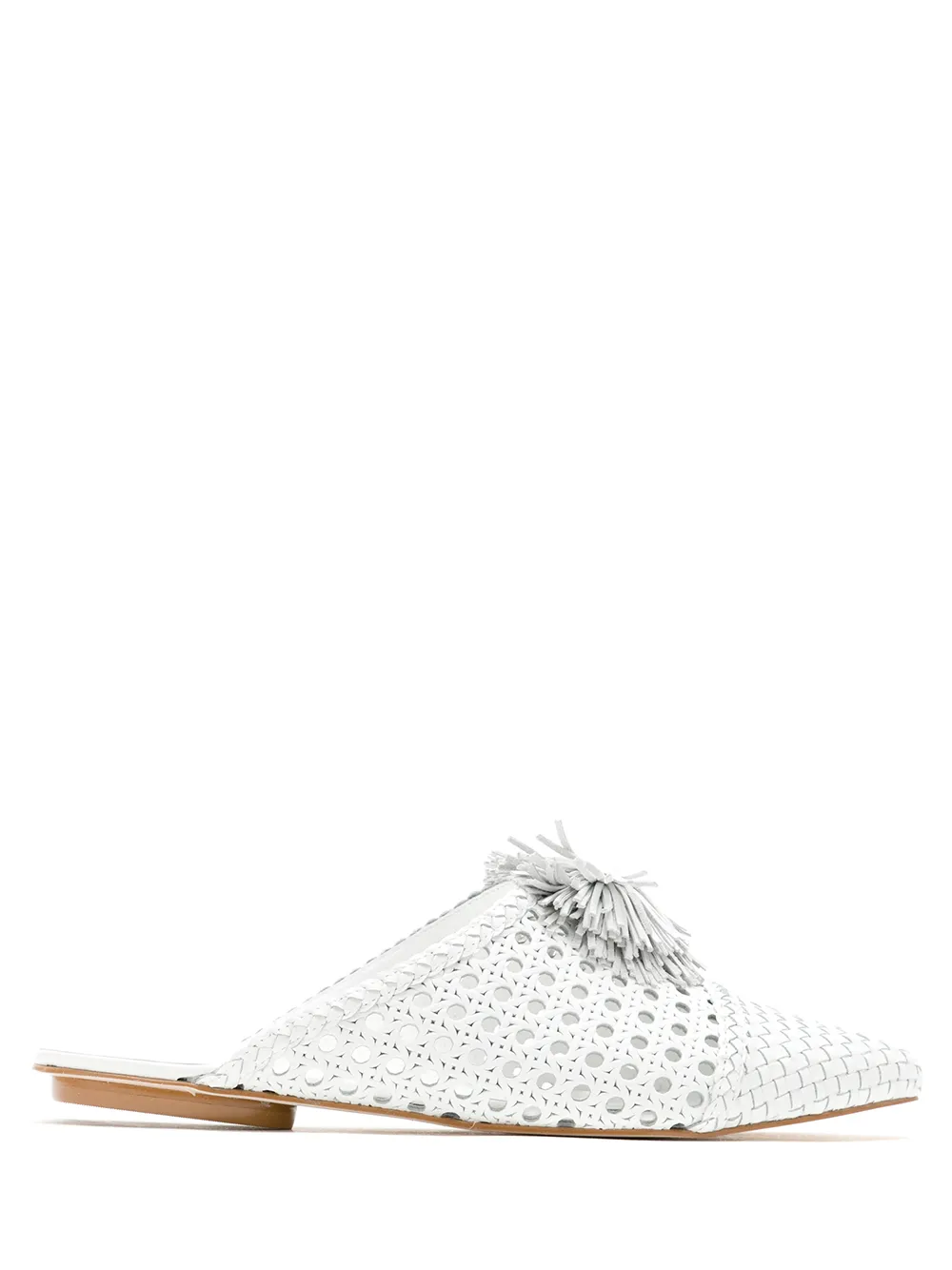 Click to view more detailed imagery on our partner's website Eva Pom-pom Woven Mules In White