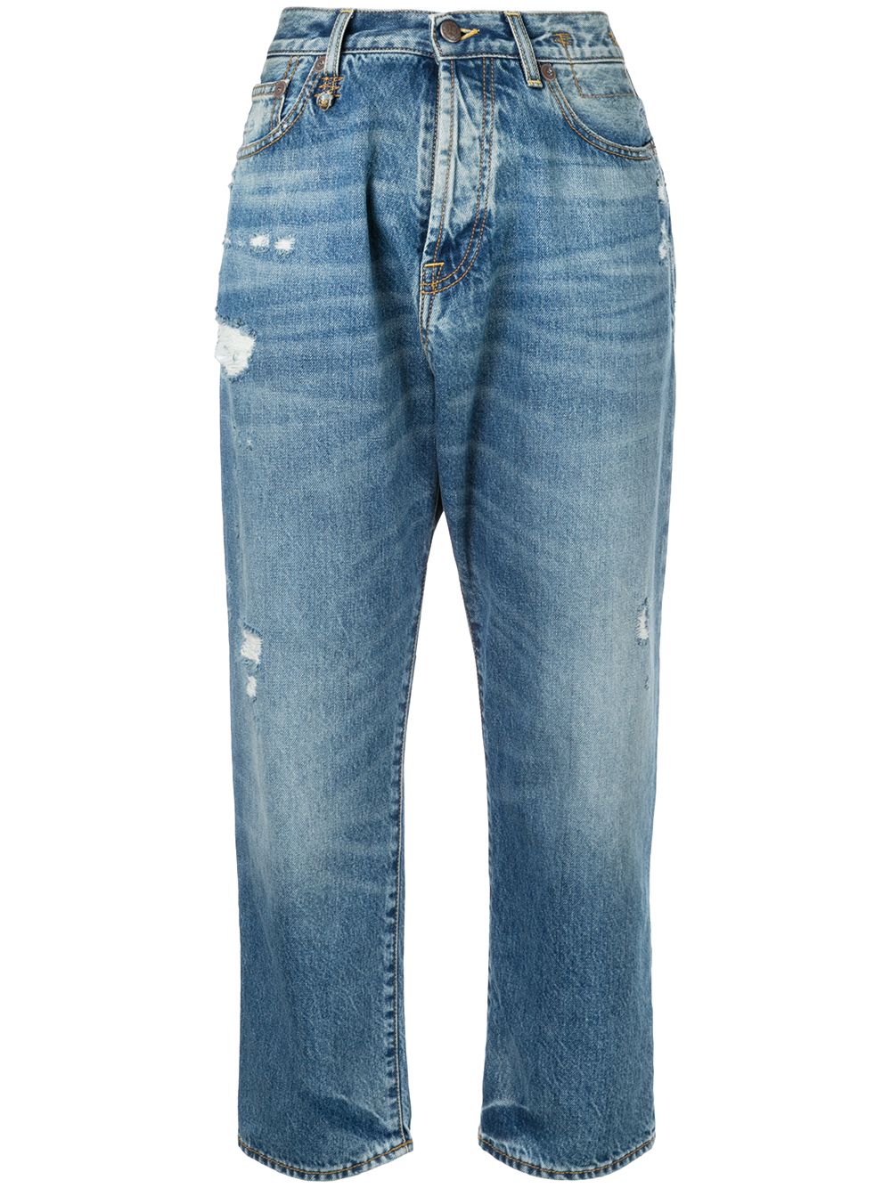 R13 Blue Distressed Boyfriend Jeans In Bain With Rips | ModeSens