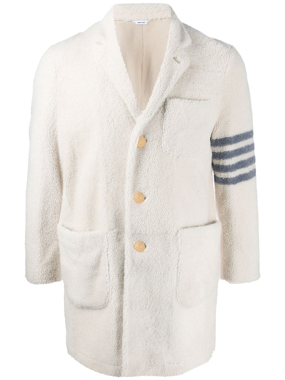 THOM BROWNE 4-BAR SHEARLING SACK OVERCOAT