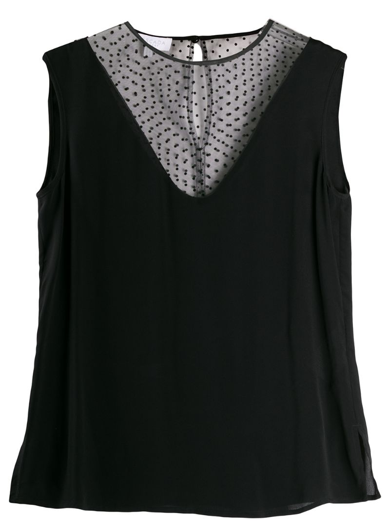 Escada Sport Sheer Style Polka Dot Print Top In Black