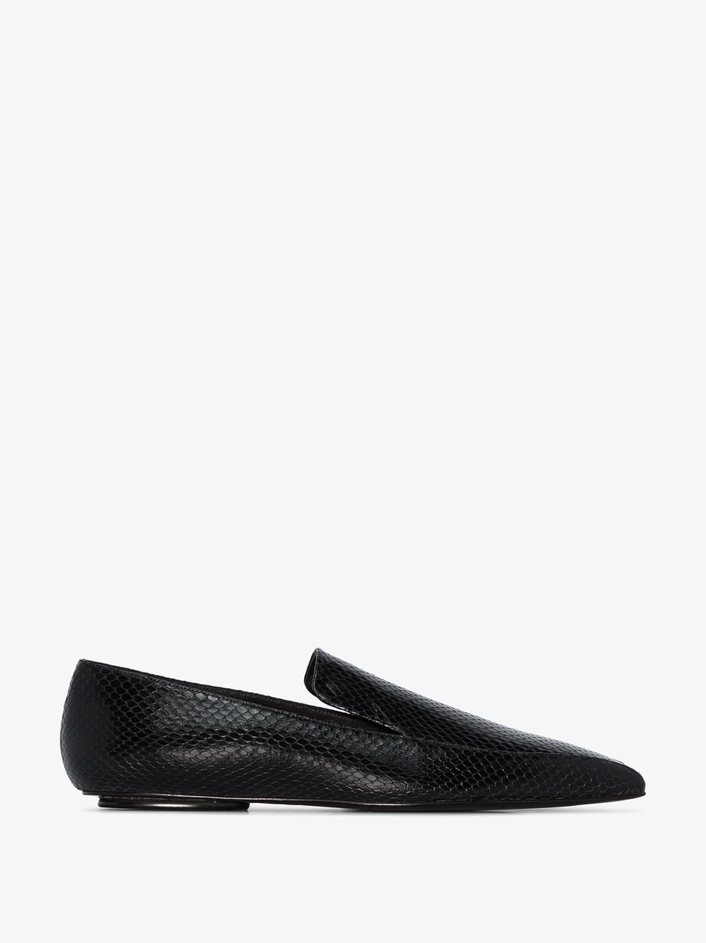 ROSETTA GETTY BLACK SNAKE EFFECT LEATHER LOAFERS,212006959614450090