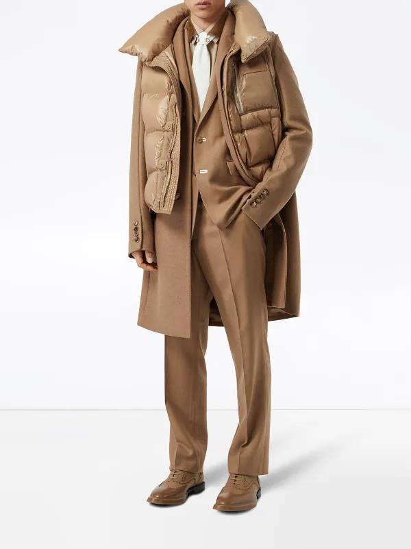 Burberry Down Filled Gilet Detail Camel Hair Tailored Coat