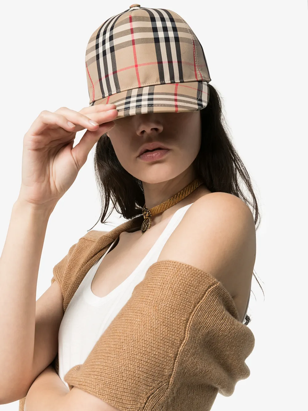 BURBERRY BURBERRY BEIGE VINTAGE CHECK BASEBALL CAP,802144414450367