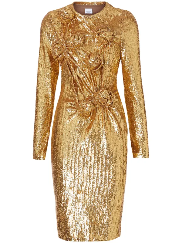 Burberry Hand-gathered Detail Sequinned Dress , Size: 04, Honey