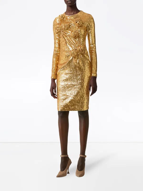 Burberry Hand-gathered Detail Sequinned Dress , Size: 04, Honey