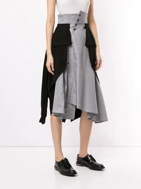 AGANOVICH JERSEY-PANELLED HOUNDSTOOTH SKIRT