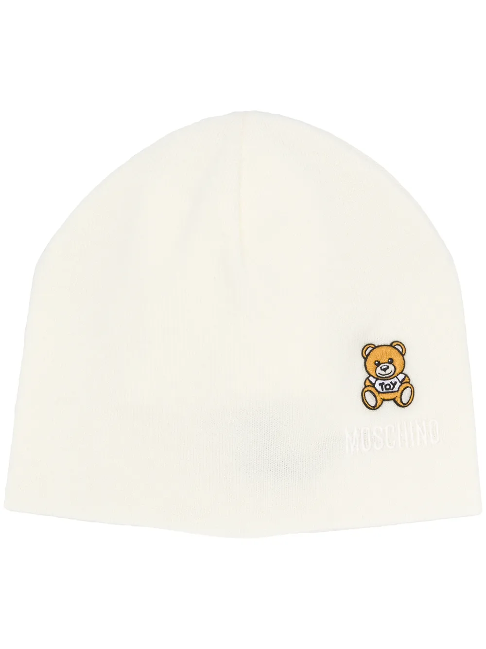 Shop Moschino Teddy Patch Beanie In White